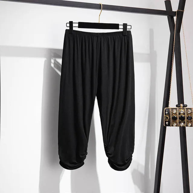 165Kg Plus Size Women's Summer Loose High-Waist Bottoming Cropped Trousers 5XL 6XL 7XL 8XL 9XL Thin Slimming Leggings Black