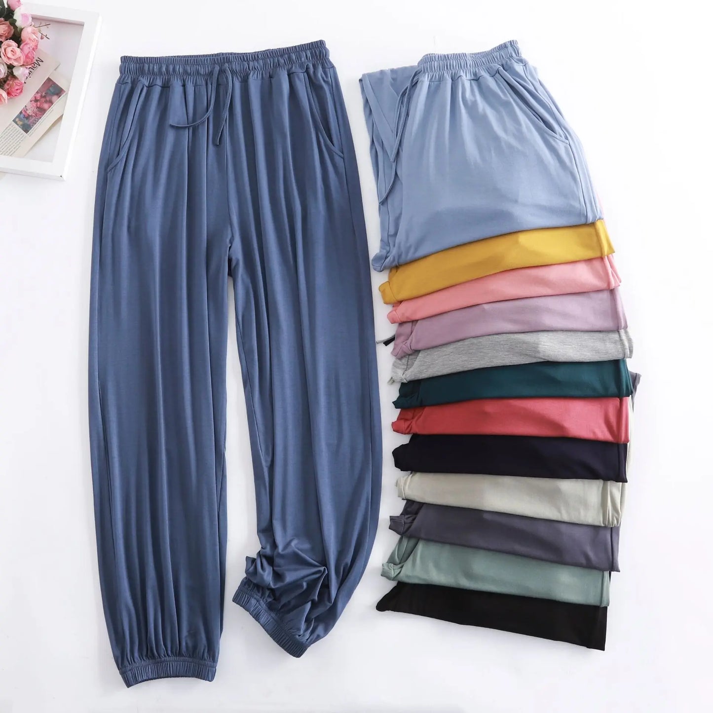 Pantalon Pour Femme New Spring Autumn Soft Modal Women's Pajamas Pant Home Wear Sleep Bottoms Wide Leg Trousers 13 Colors