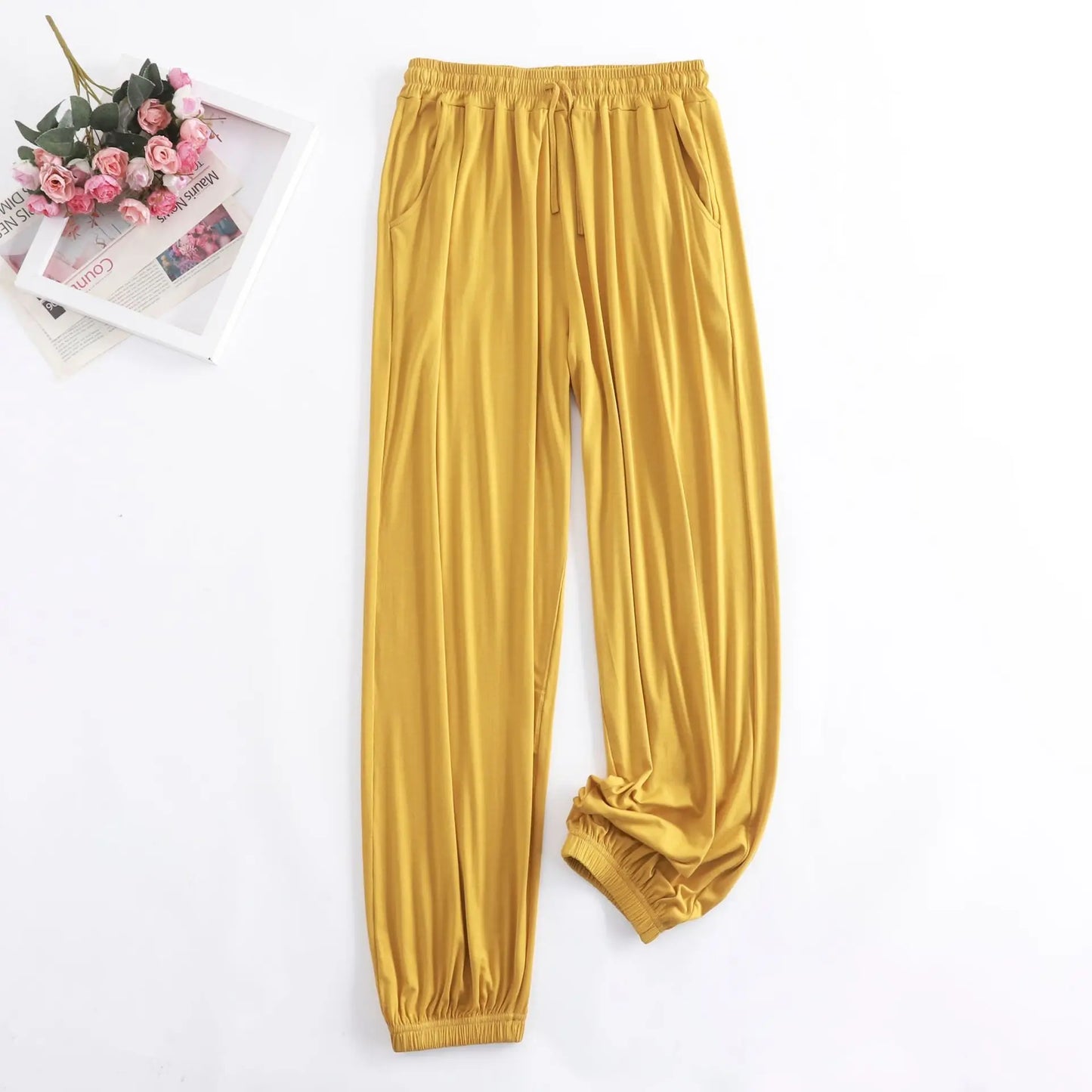 Pantalon Pour Femme New Spring Autumn Soft Modal Women's Pajamas Pant Home Wear Sleep Bottoms Wide Leg Trousers 13 Colors