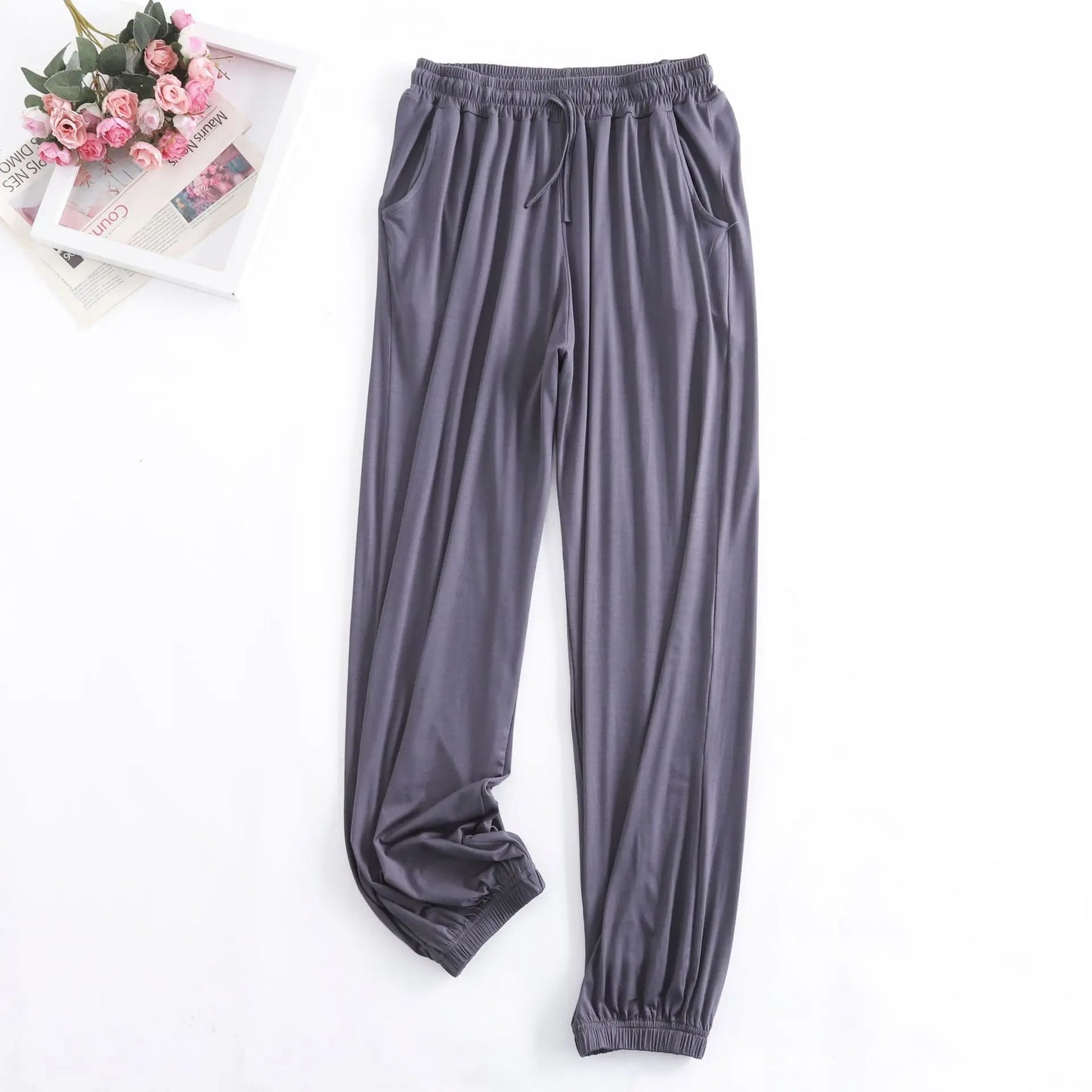 Pantalon Pour Femme New Spring Autumn Soft Modal Women's Pajamas Pant Home Wear Sleep Bottoms Wide Leg Trousers 13 Colors