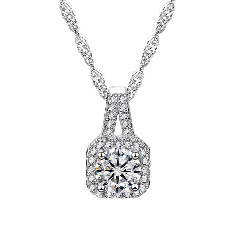 Diamond Necklace Women S925 Sterling Silver 1 Karat Summer Simple Pendant Clover Choker Valentine's Day Gift