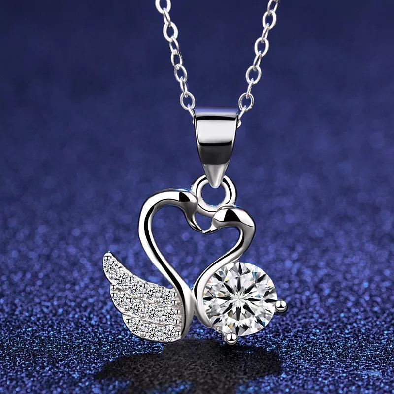 Diamond Necklace Women S925 Sterling Silver 1 Karat Summer Simple Pendant Clover Choker Valentine's Day Gift
