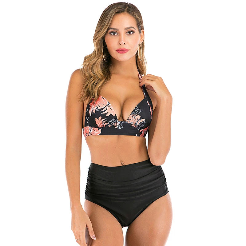 2021 Woman Plus Size Swimwear High Waist S-3XL Bikini Big Women Bathing Suits Floral Vintage Female Sexy Bather Swimsuits