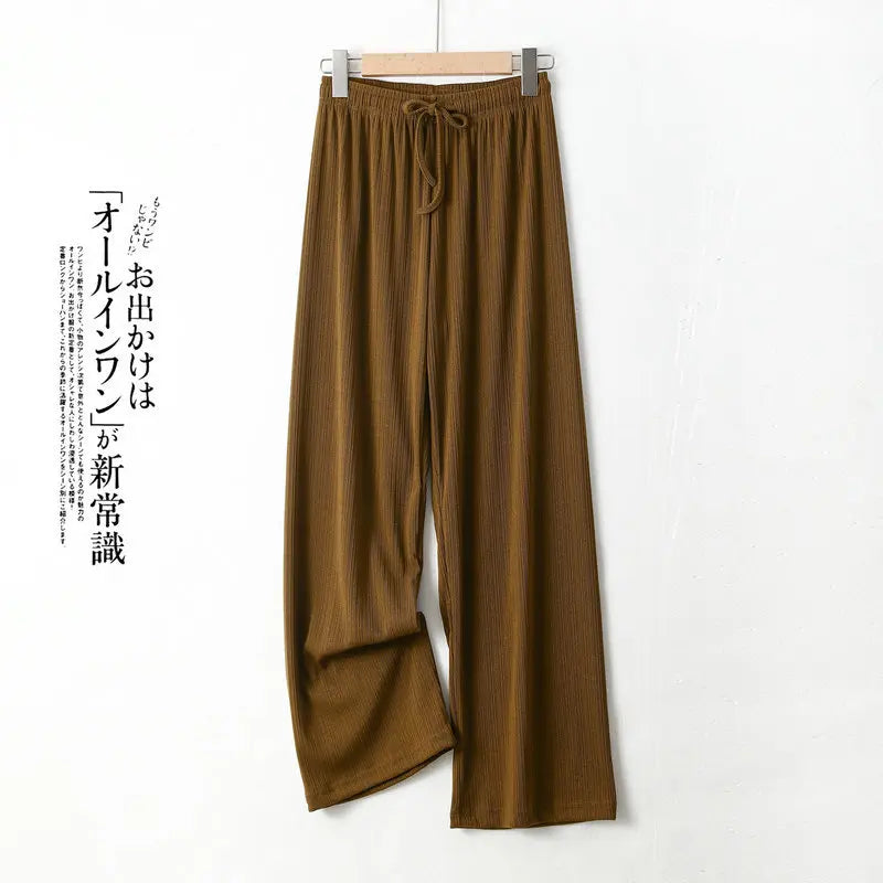 Pantalones De Mujer New Ice Silk Pajamas Pant For Women Nightwear Spring Summer Wide Leg Pants Casual Sleepwear Home Trousers