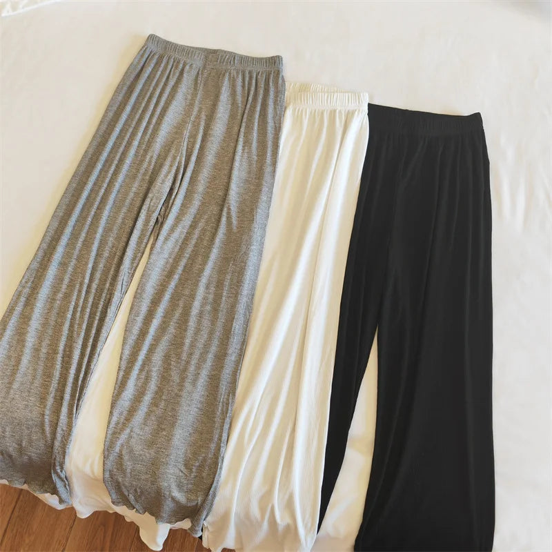 Simple Sweet Fungus-edged Solid Color Pajama Pants Thin Home Trousers for Women To Wear Outside Drop Shipping Пижама Женская