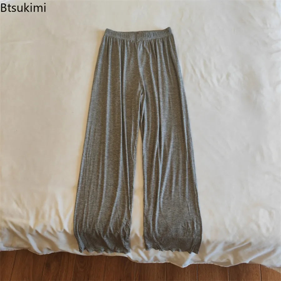 2025 Women's Spring Summer Wide Leg Sleepwear Pants Casual High Elastic Waist Modal Cotton Home Pants Female Loose Trousers New