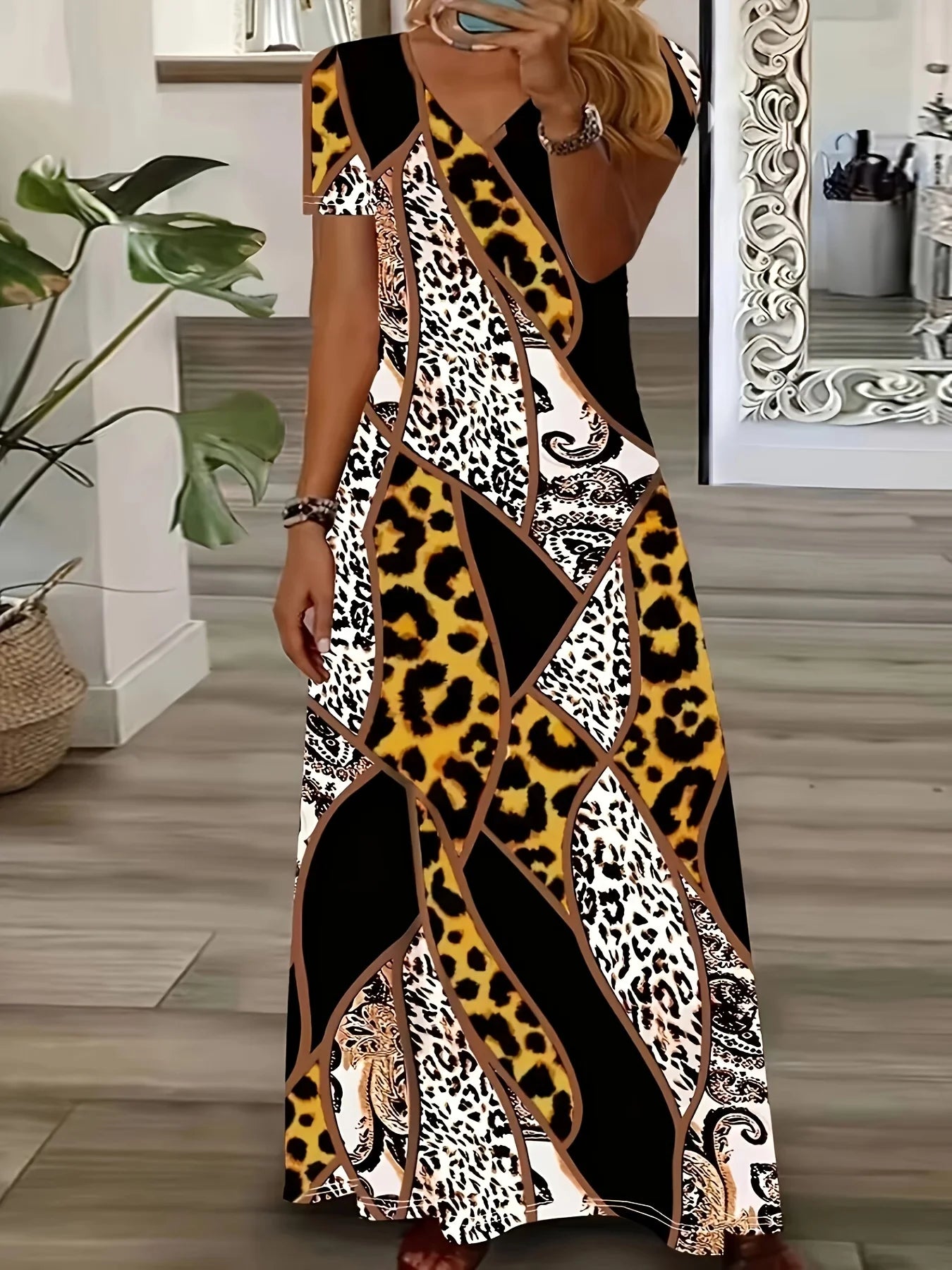 Summer New Designer Patchwork Leopard Print Women's Dresses Plus Size Elegant Dresses Long Dresses Female Fashion Women's Cloth