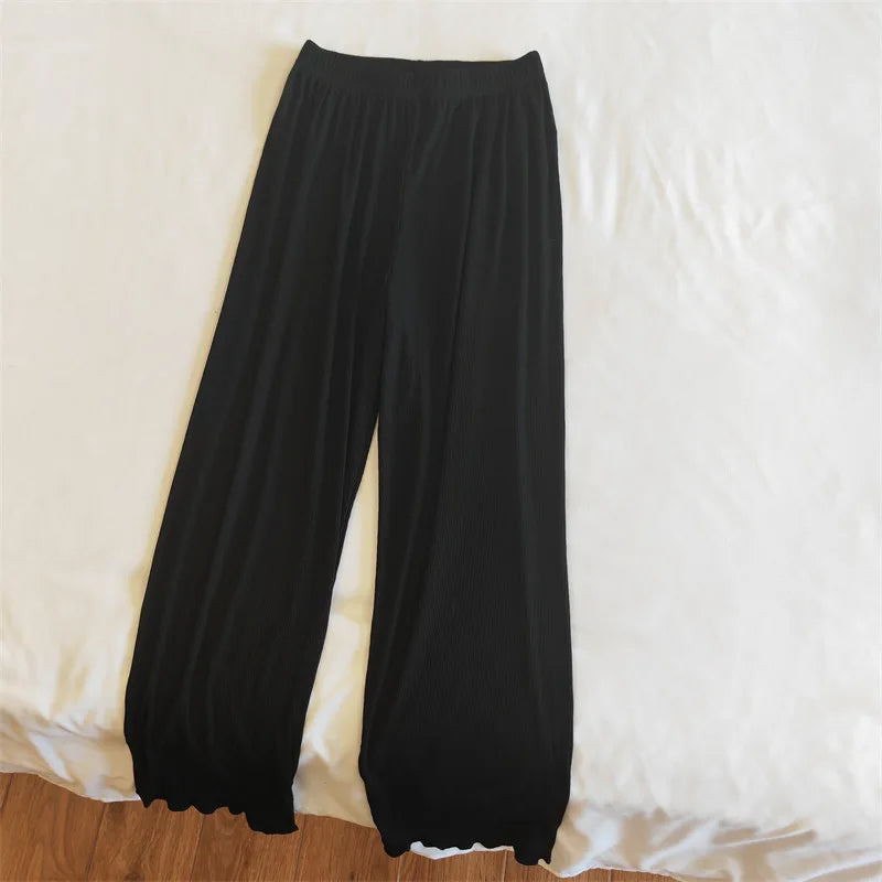 Simple Sweet Fungus-edged Solid Color Pajama Pants Thin Home Trousers for Women To Wear Outside Drop Shipping Пижама Женская