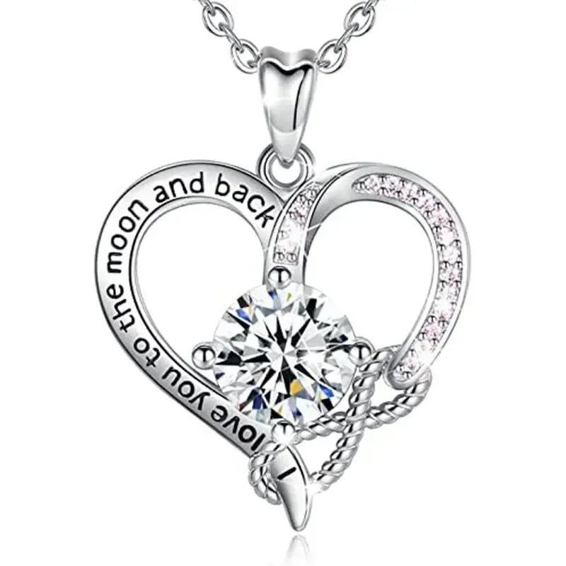 New Mother's Day Women Necklace Love Green Cubic Zirconia Letter "I You" Exquisite Anniversary Gift Mom Fashion Jewelry