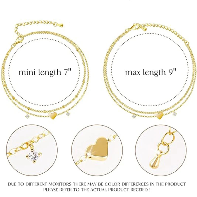 Dainty 14k Gold Plated Bracelets Love Heart Stainless Steel Bracelets for Women Chain Bracelet CZ Gifts Women's Jewelry Summer