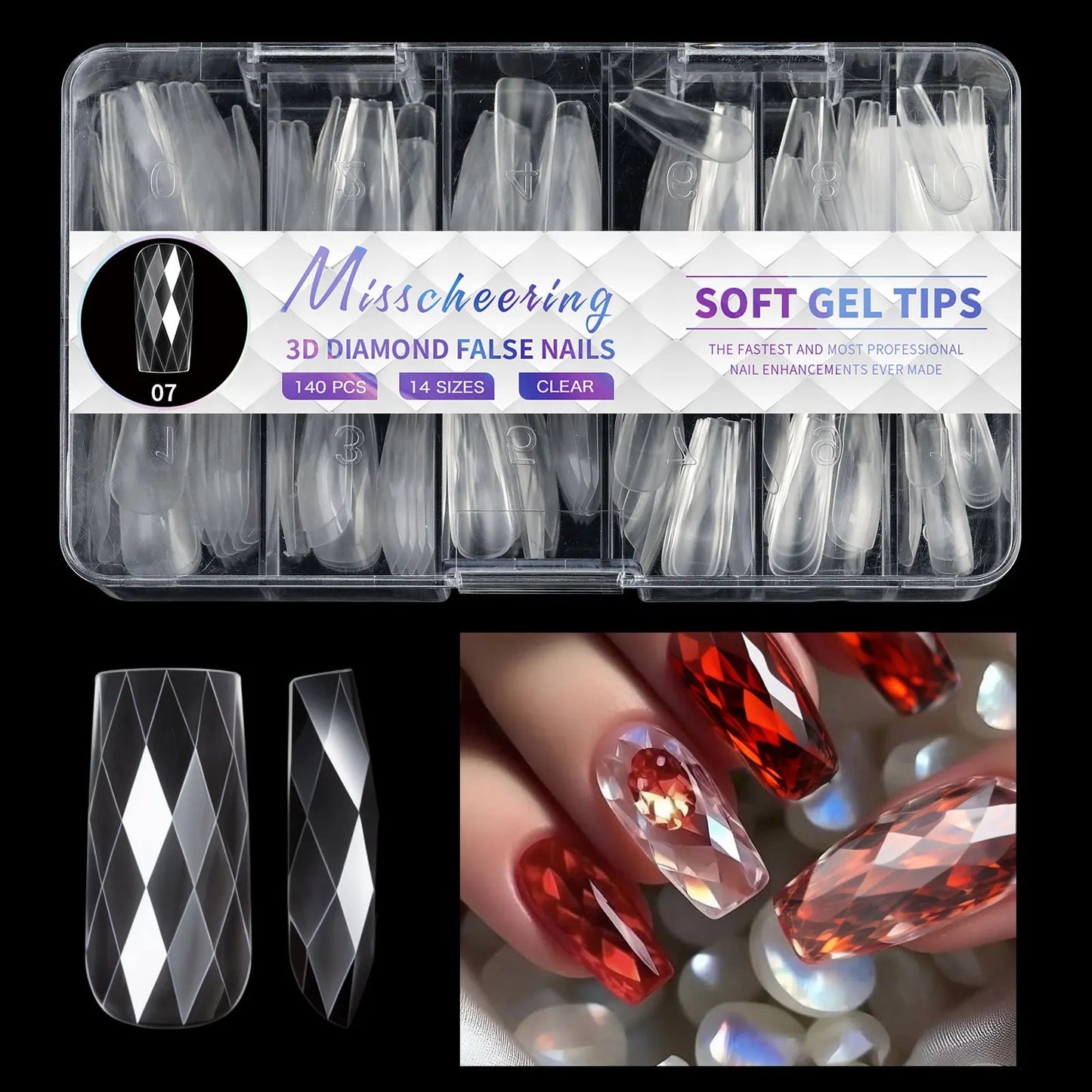 140/120pcs Diamond Almond Nail Ballet False Nails Acrylic Soft Full Coverage Press on Nails DIY Manicure Charm Extension Tools