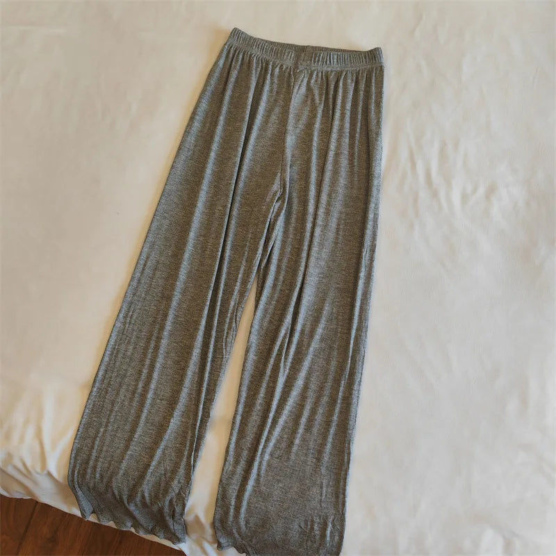 Simple Sweet Fungus-edged Solid Color Pajama Pants Thin Home Trousers for Women To Wear Outside Drop Shipping Пижама Женская