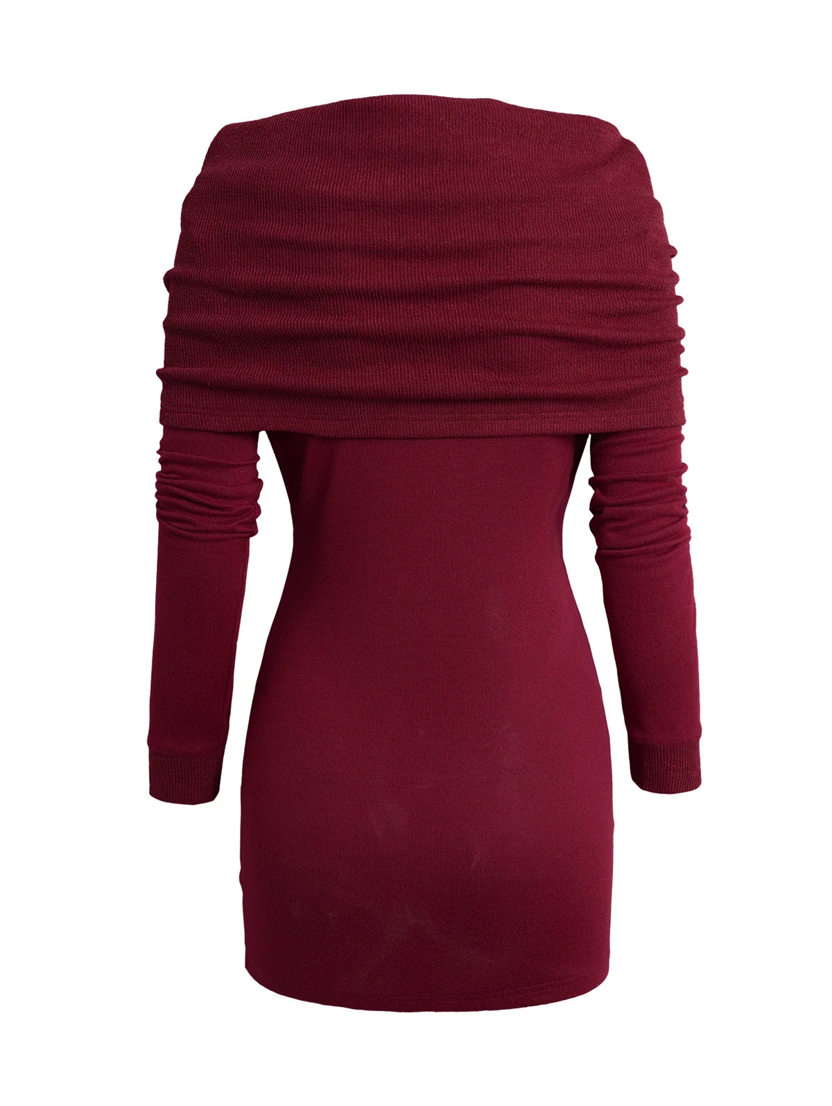 Women's Open Shoulder Knit Foldover Top Long Sleeve Buckle Strap Solid Color Top Fall Winter Red Knited Tops