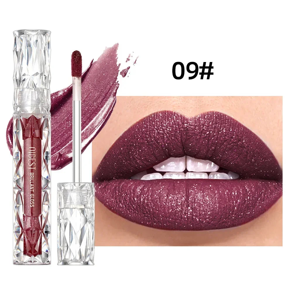Glitter Diamond Liquid Lipstick Non-stick Cup Non-fading Lip Gloss Moisturizes Pearlescent Lip Glaze Women Sexy Lip Tint Makeup