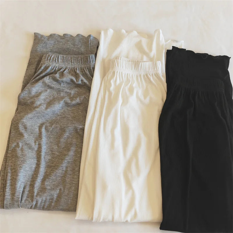 Simple Sweet Fungus-edged Solid Color Pajama Pants Thin Home Trousers for Women To Wear Outside Drop Shipping Пижама Женская