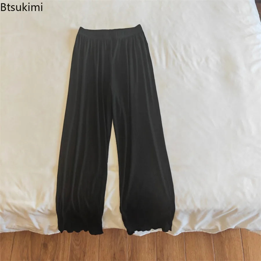 2025 Women's Spring Summer Wide Leg Sleepwear Pants Casual High Elastic Waist Modal Cotton Home Pants Female Loose Trousers New