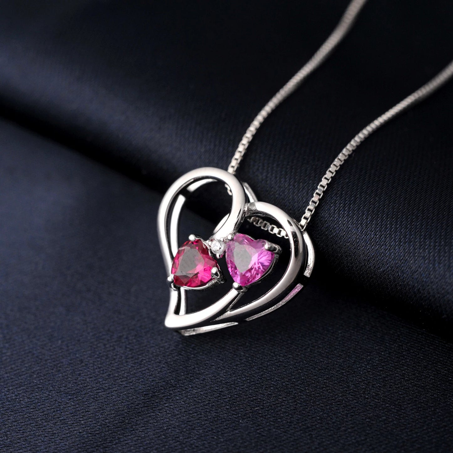 Potiy Heart Shape Created Ruby Pink Sapphire cute Pendant Necklace 925 Sterling Silver for Women valentines day gift Jewelry