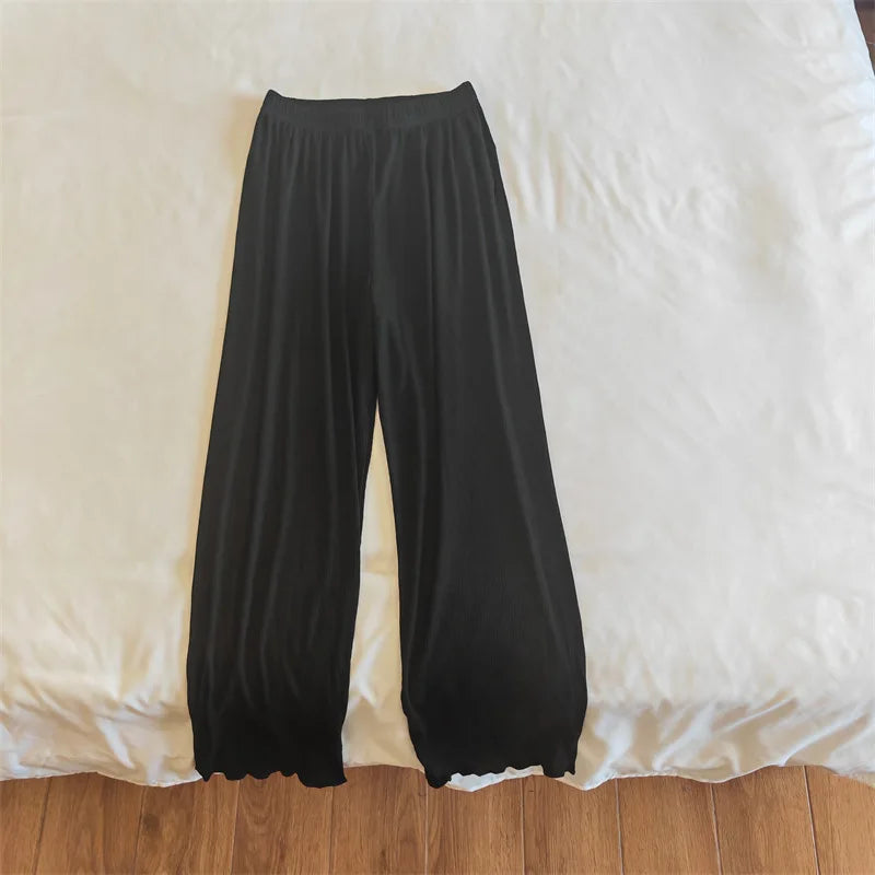 2025 Women's Spring Summer Wide Leg Sleepwear Pants Casual High Elastic Waist Modal Cotton Home Pants Female Loose Trousers New