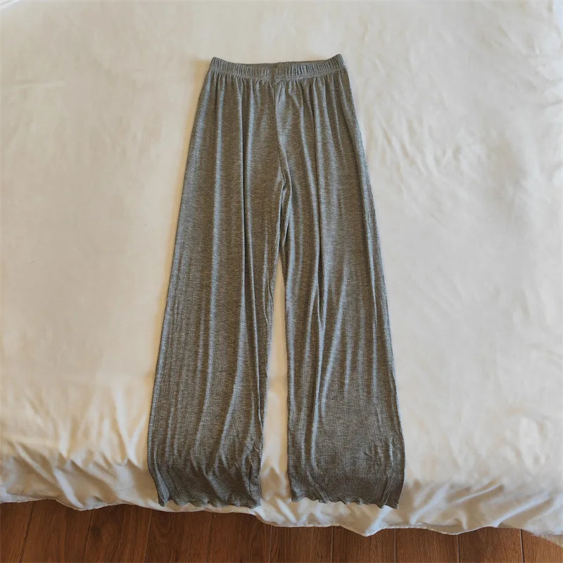 2025 Women's Spring Summer Wide Leg Sleepwear Pants Casual High Elastic Waist Modal Cotton Home Pants Female Loose Trousers New
