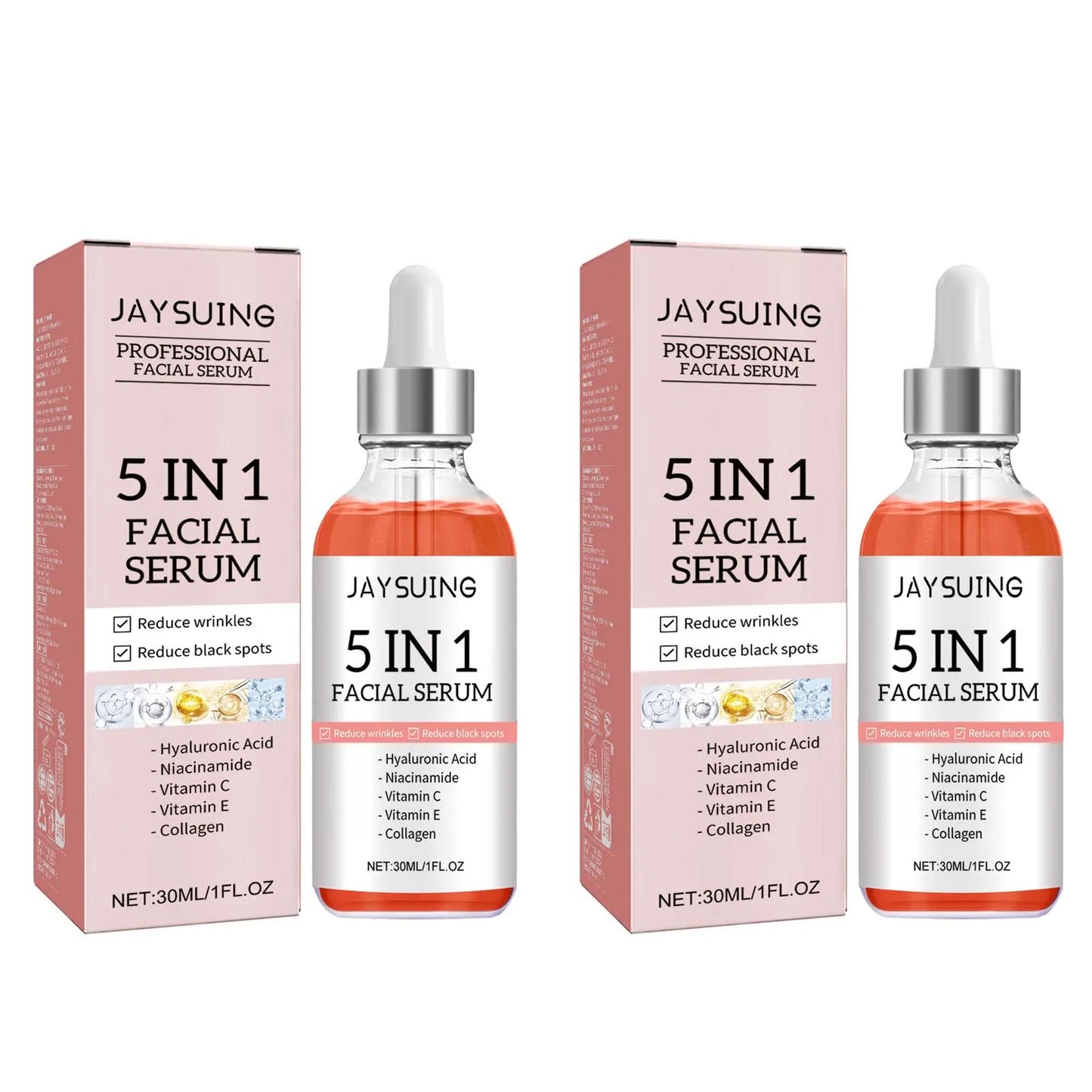 5 In 1 Facial Serum Fade Fine Lines Firming Skin Shrink Pores Moisturizing Brightning Vitamin C Hyaluronic Acid Face Serum