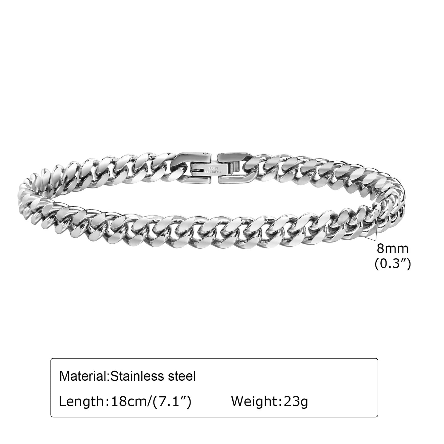 Vnox 6/8/10/12mm Cuban Chain Bracelets for Men Women, Solid Stainless Steel Curb Link Chain Wristband Jewelry