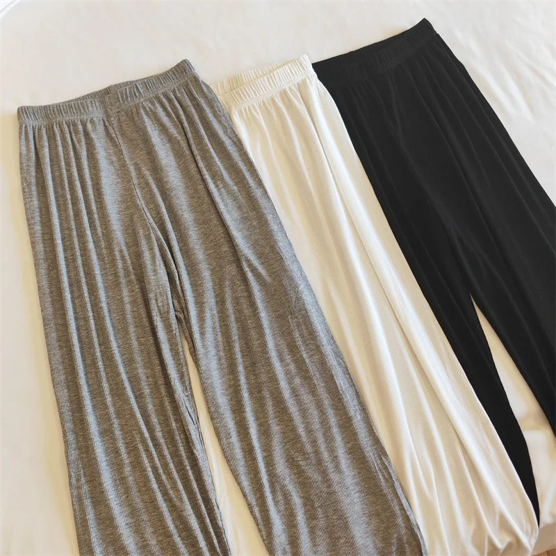 Simple Sweet Fungus-edged Solid Color Pajama Pants Thin Home Trousers for Women To Wear Outside Drop Shipping Пижама Женская