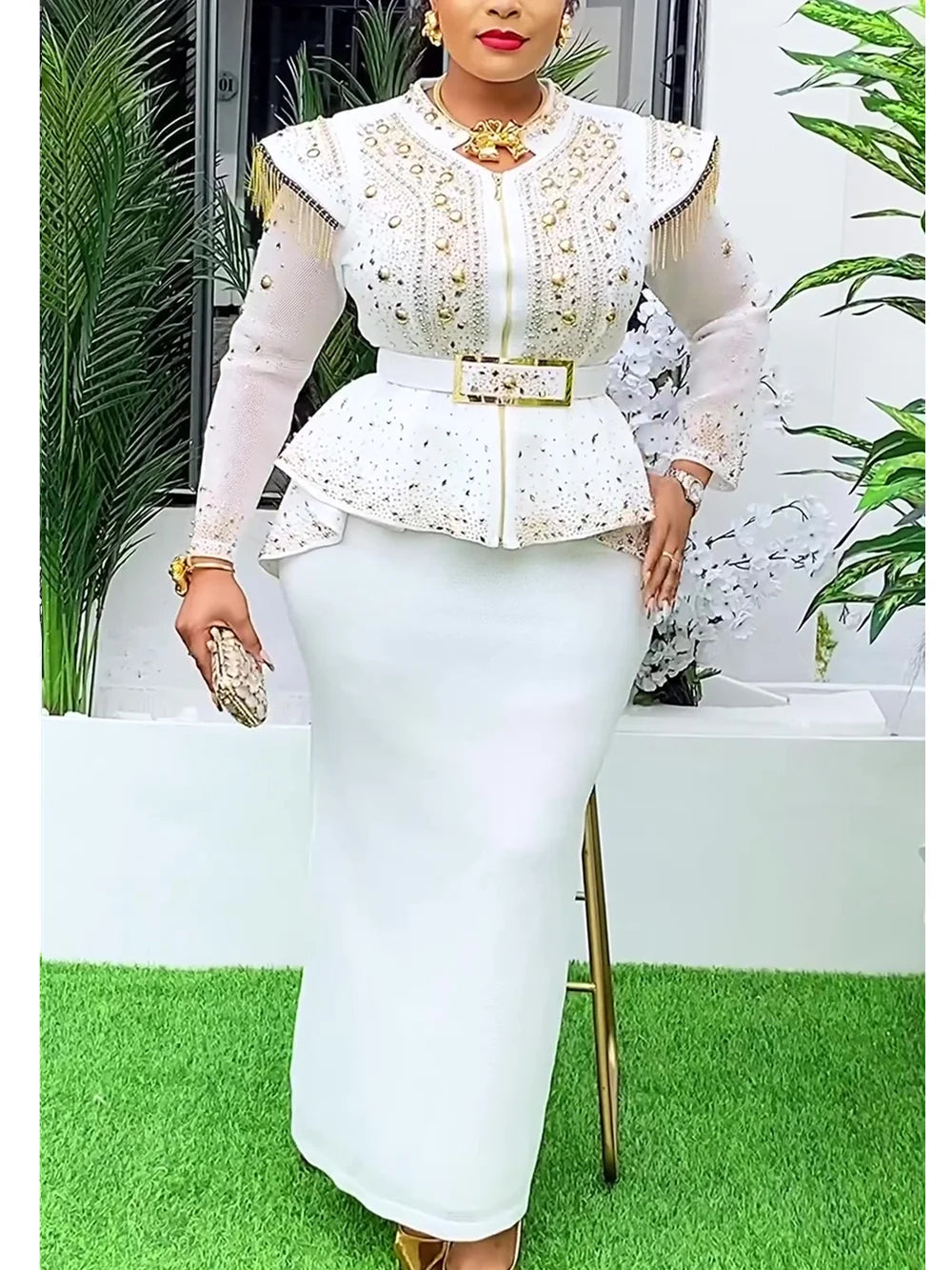 African Clothes for Women 2 PCS Sets Tops And Skirts Suits Dashiki Ankara Turkey Outfits Gown Plus Size Wedding Party Dresses