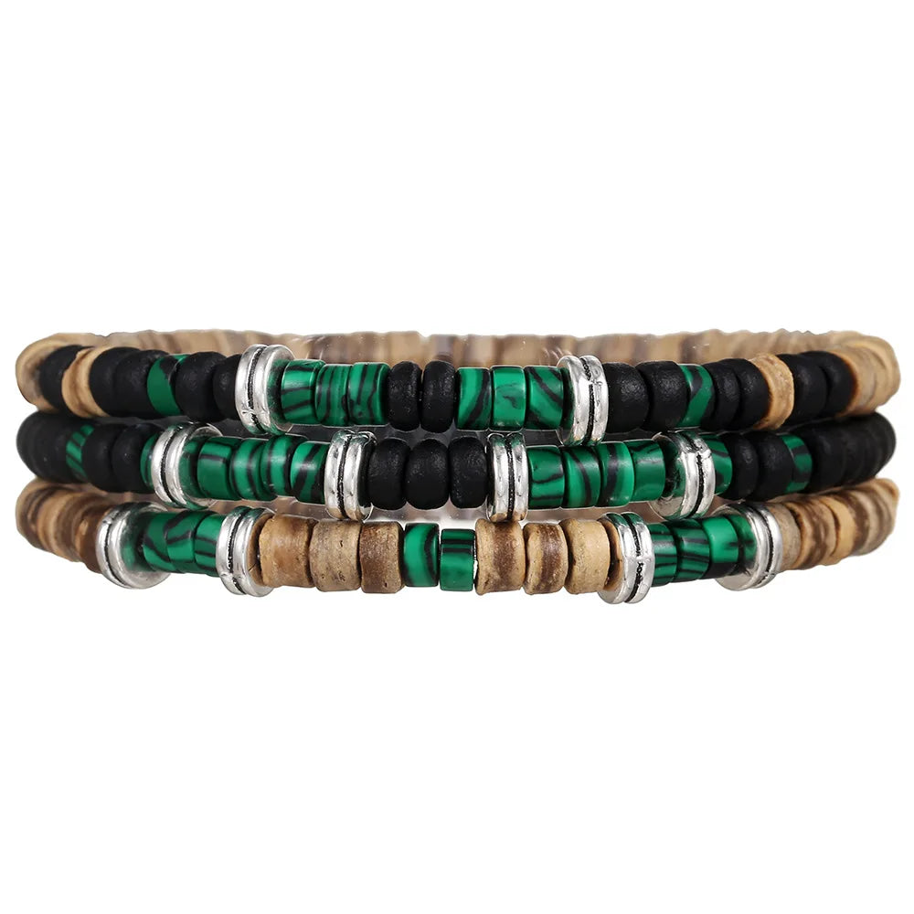 Best-selling Multi-layer Buddha Wood Bead Bracelets Sets Men's Retro Style Multi-layer Elastic Thread Adjustable Wooden Bracelet