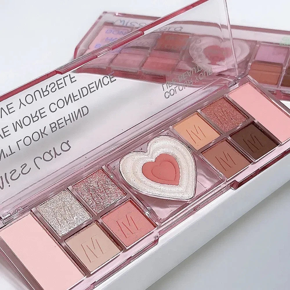12 Colors Love Heart Eyeshadow Palette Nude Natural Glitter Pink Low Saturation Eye Shadows Pallet Delicate Eye Makeup Cosmetic