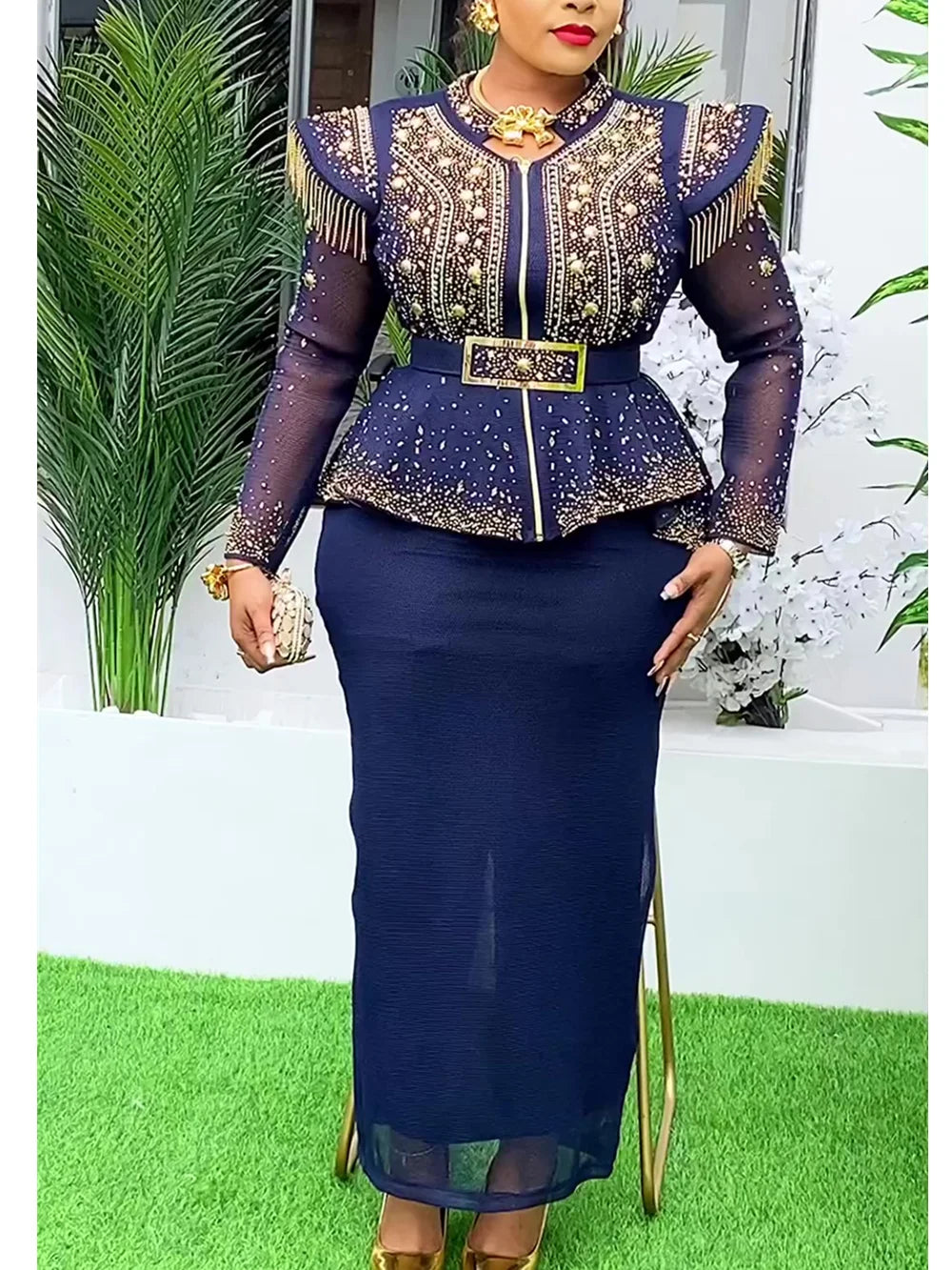 African Clothes for Women 2 PCS Sets Tops And Skirts Suits Dashiki Ankara Turkey Outfits Gown Plus Size Wedding Party Dresses