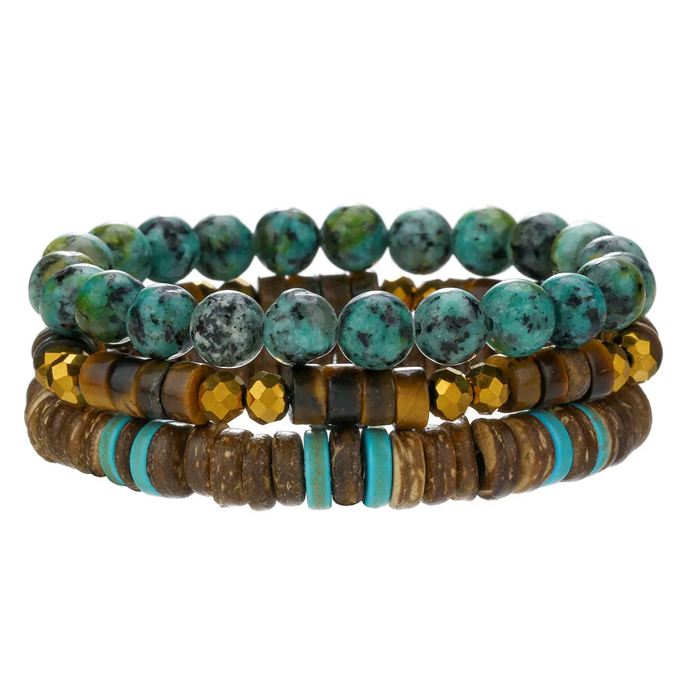Best-selling Multi-layer Buddha Wood Bead Bracelets Sets Men's Retro Style Multi-layer Elastic Thread Adjustable Wooden Bracelet