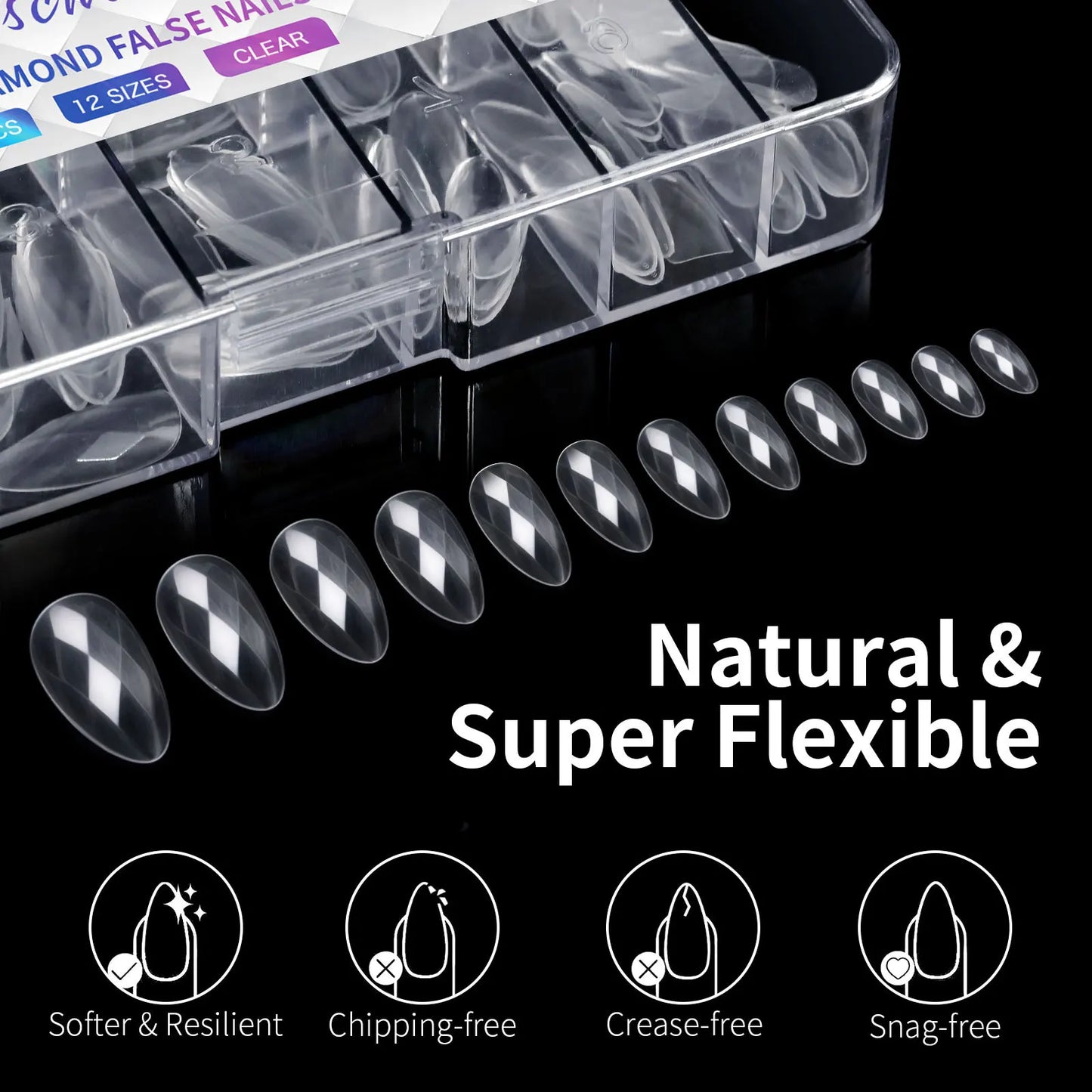 140/120pcs Diamond Almond Nail Ballet False Nails Acrylic Soft Full Coverage Press on Nails DIY Manicure Charm Extension Tools