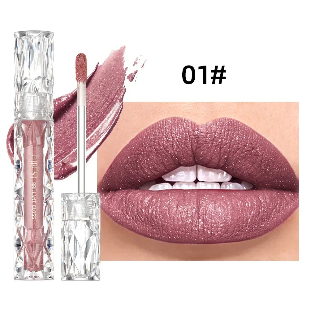 Glitter Diamond Liquid Lipstick Non-stick Cup Non-fading Lip Gloss Moisturizes Pearlescent Lip Glaze Women Sexy Lip Tint Makeup