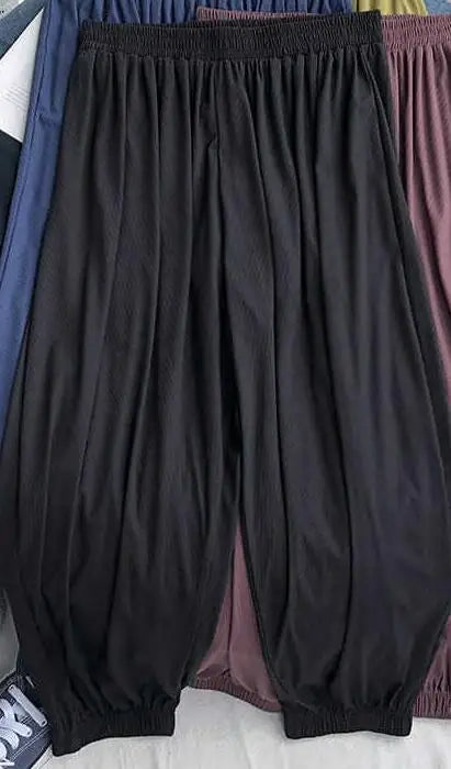 Plus Size 6XL 150KG Summer Thin Pants Solid Color Wide Leg Pants High Elastic Loose Big Home Pants