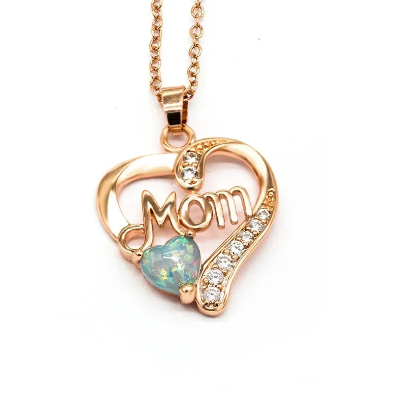 New Mother's Day Women Necklace Love Green Cubic Zirconia Letter "I You" Exquisite Anniversary Gift Mom Fashion Jewelry