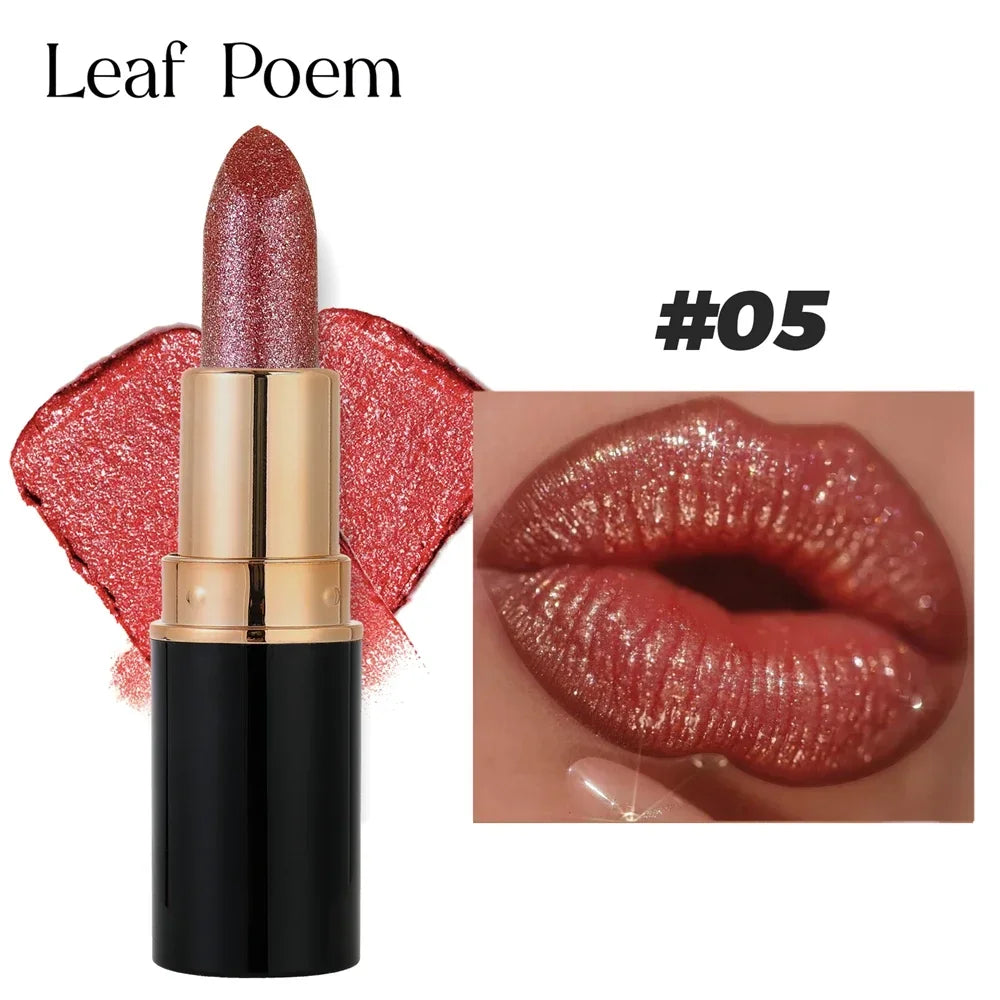 6Colors Glitter Metallic Lipstick Waterproof Long Lasting Diamond Pearlescent Lipstick Sexy Lipgloss Moisturizing Lips Makeup
