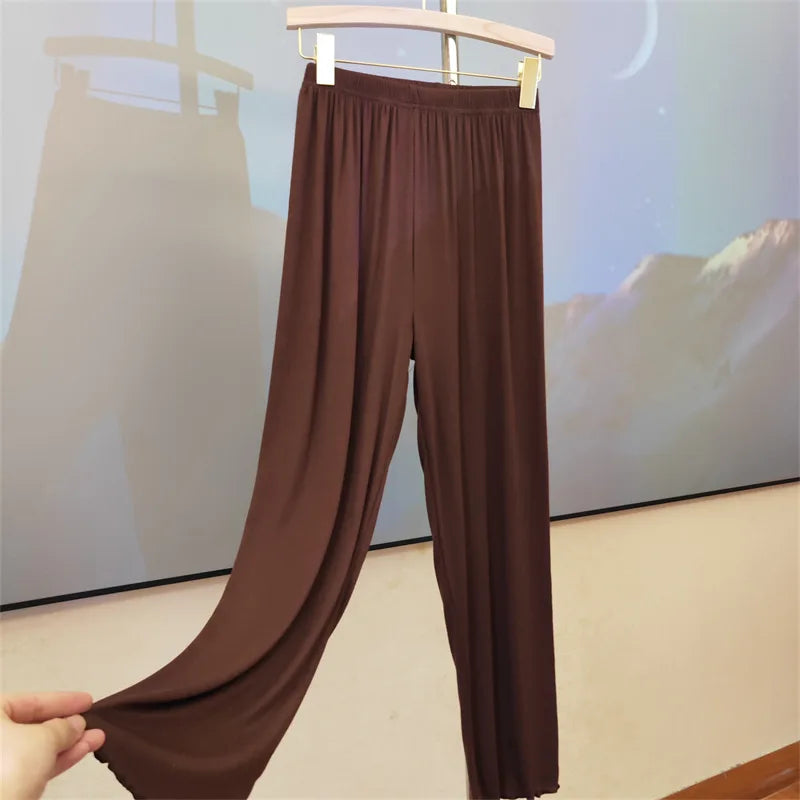 Simple Sweet Fungus-edged Solid Color Pajama Pants Thin Home Trousers for Women To Wear Outside Drop Shipping Пижама Женская