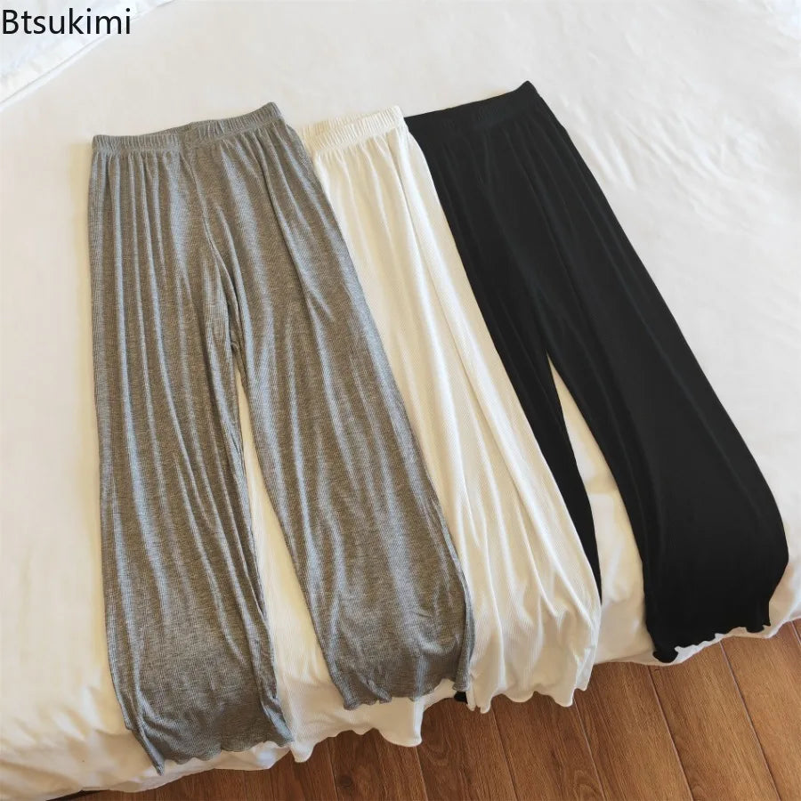 2025 Women's Spring Summer Wide Leg Sleepwear Pants Casual High Elastic Waist Modal Cotton Home Pants Female Loose Trousers New