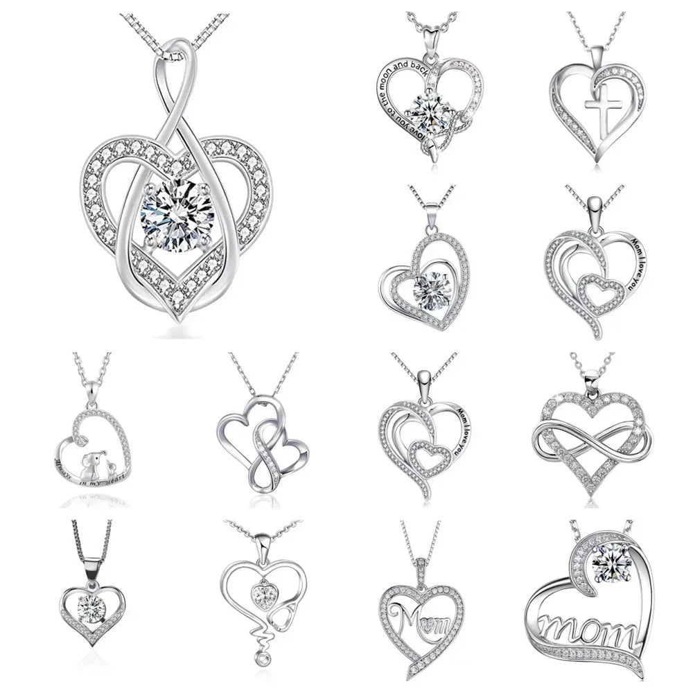 New Mother's Day Women Necklace Love Green Cubic Zirconia Letter "I You" Exquisite Anniversary Gift Mom Fashion Jewelry