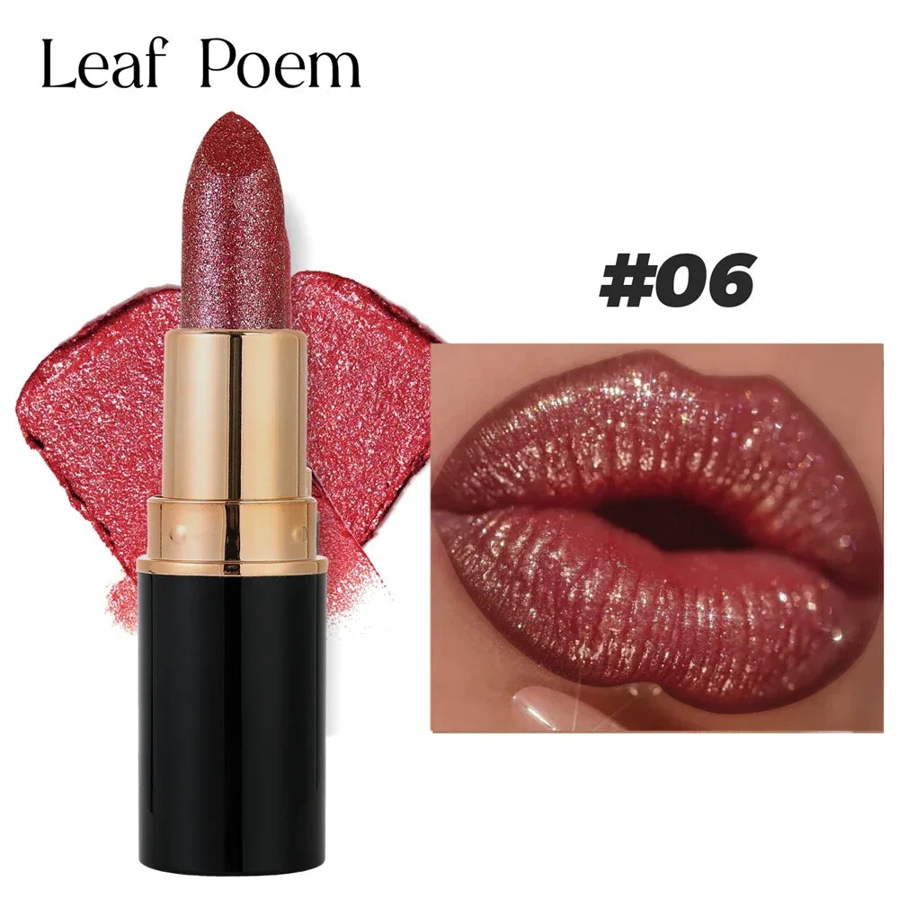 6Colors Glitter Metallic Lipstick Waterproof Long Lasting Diamond Pearlescent Lipstick Sexy Lipgloss Moisturizing Lips Makeup