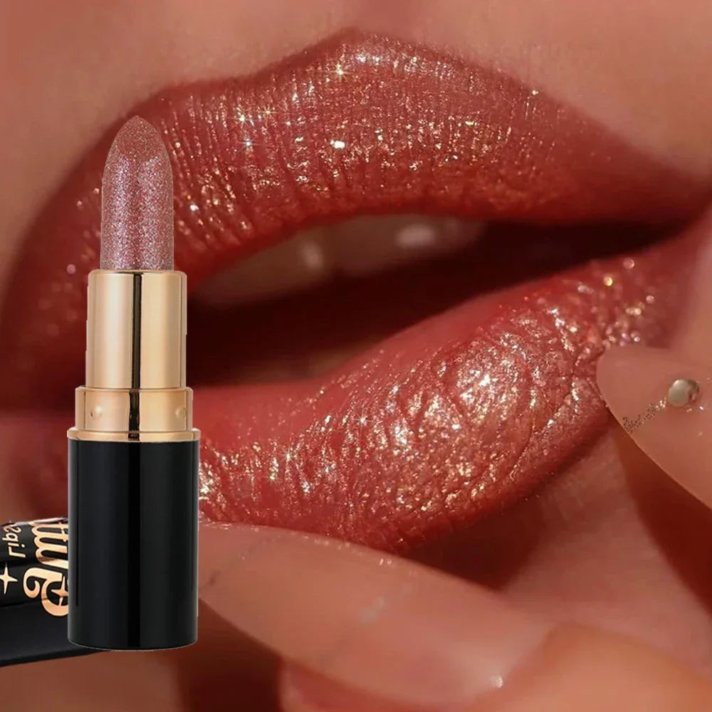 6Colors Glitter Metallic Lipstick Waterproof Long Lasting Diamond Pearlescent Lipstick Sexy Lipgloss Moisturizing Lips Makeup