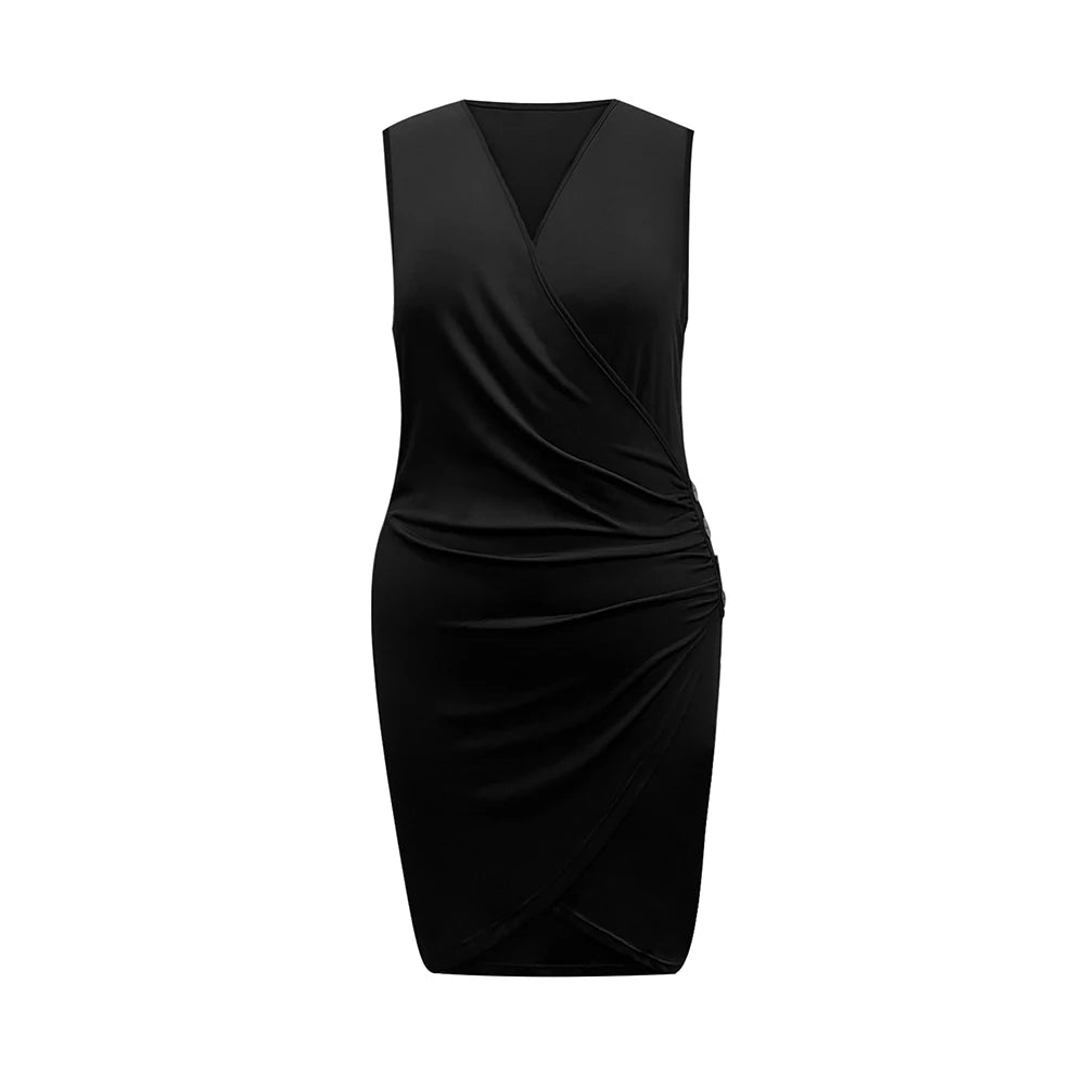Plus Size Women's Dress Sleeveless V-Neck Hip-wrapped Slim Mini Dress Solid Color Black Suspender Fashion Sexy Nightclub Party