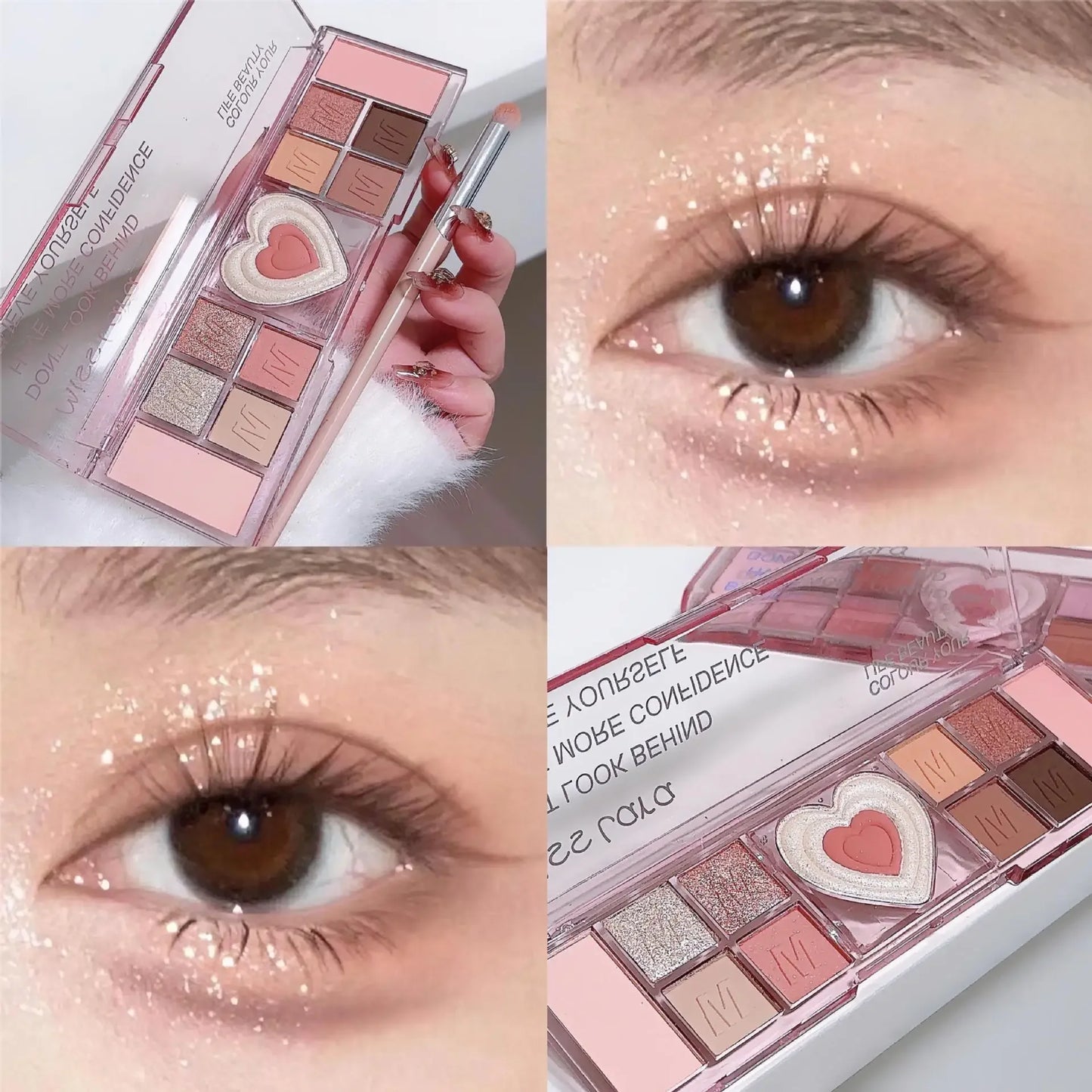 12 Colors Love Heart Eyeshadow Palette Nude Natural Glitter Pink Low Saturation Eye Shadows Pallet Delicate Eye Makeup Cosmetic