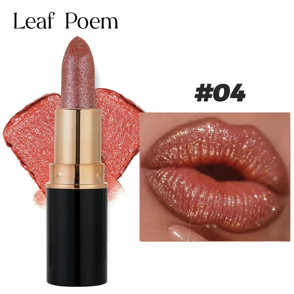 6Colors Glitter Metallic Lipstick Waterproof Long Lasting Diamond Pearlescent Lipstick Sexy Lipgloss Moisturizing Lips Makeup