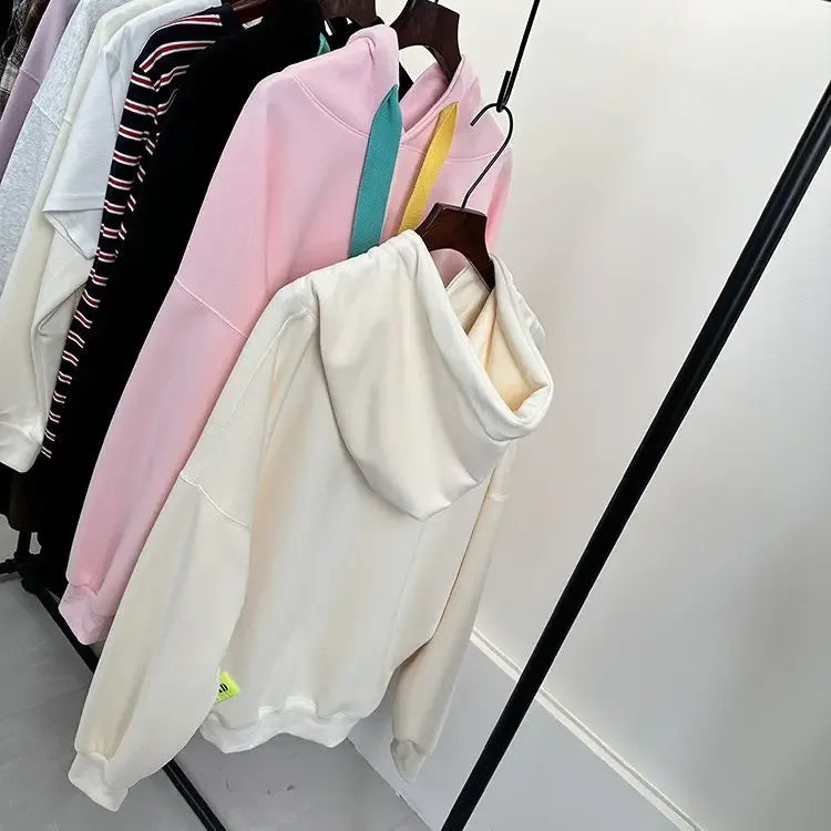 Candy-colored hooded sweater women 2024 autumn and winter new Korean fashion color drawstring loose plus size coat