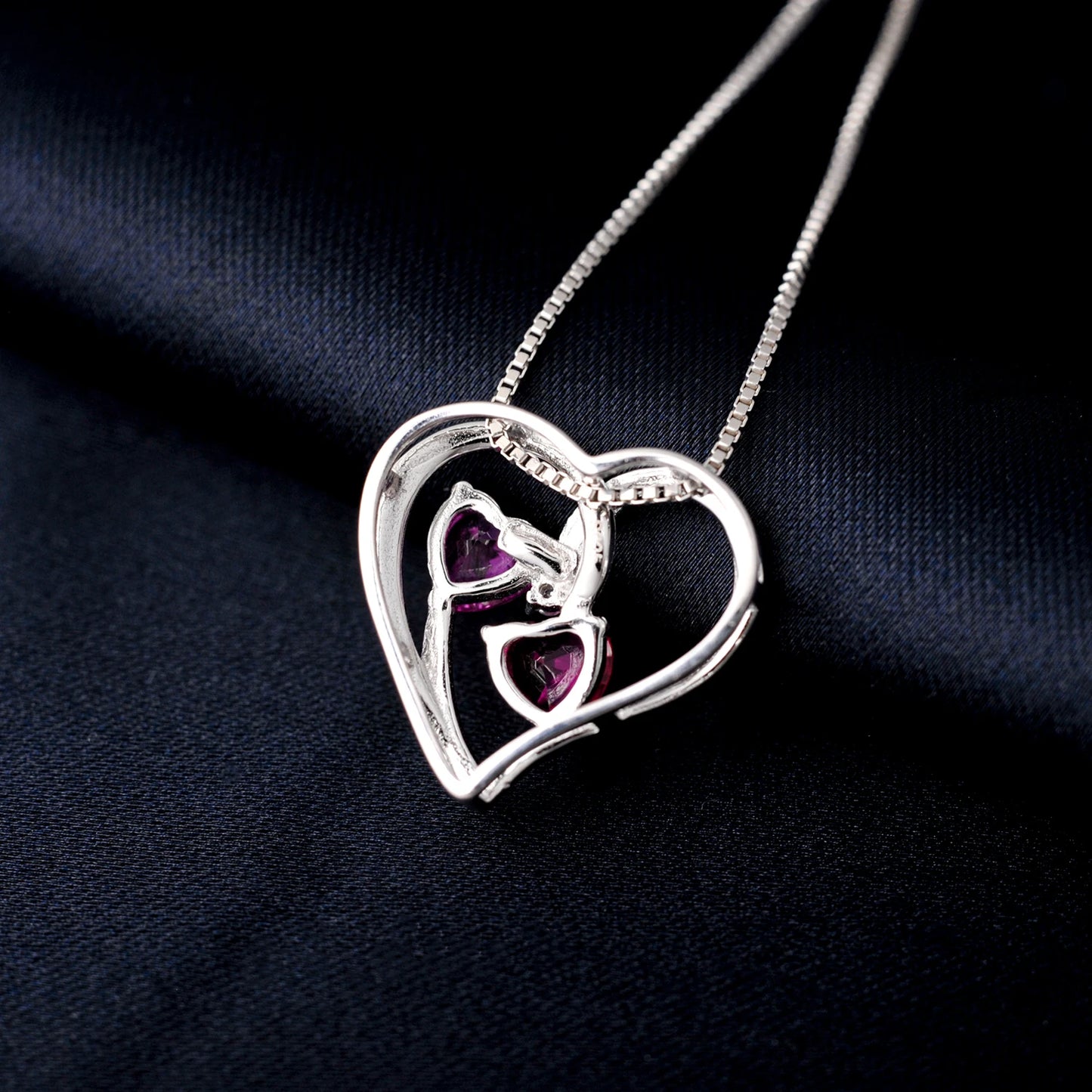 Potiy Heart Shape Created Ruby Pink Sapphire cute Pendant Necklace 925 Sterling Silver for Women valentines day gift Jewelry