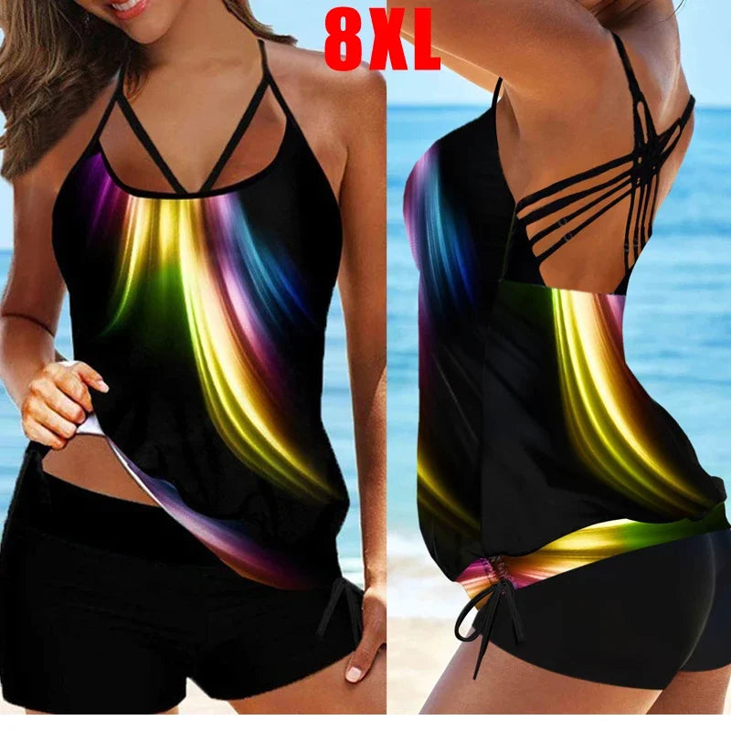 New Plus Size S-6XL Swimwear Women Tankini Two Piece Big Girls Swim Suit Push Up Bathing Beachwear