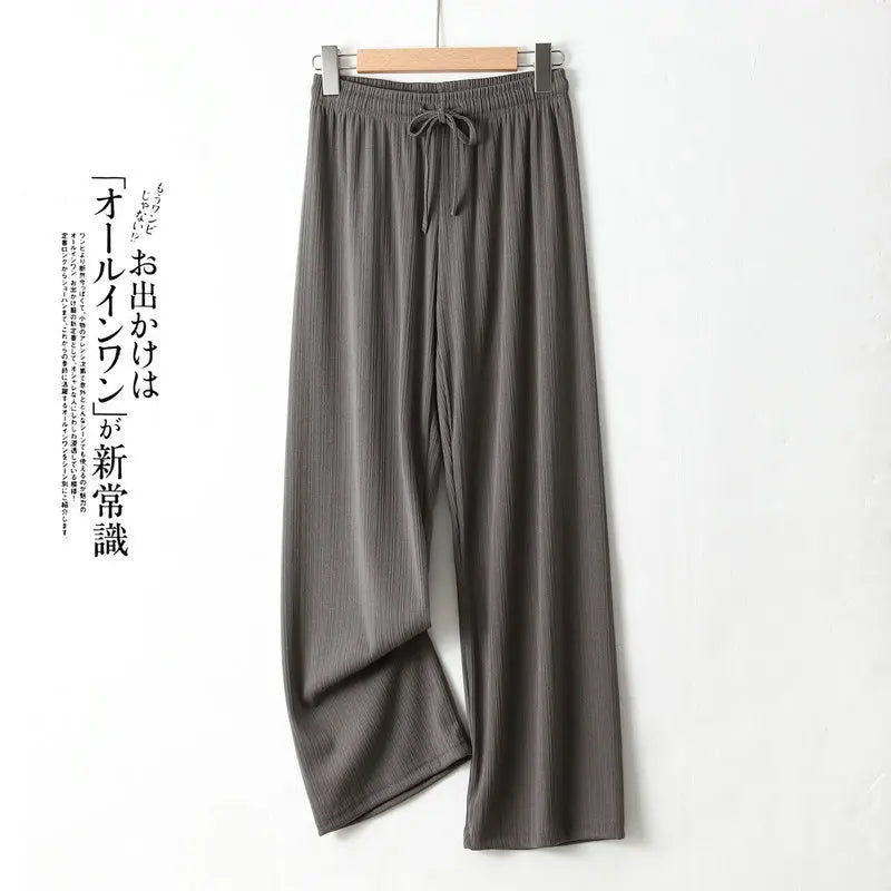 Pantalones De Mujer New Ice Silk Pajamas Pant For Women Nightwear Spring Summer Wide Leg Pants Casual Sleepwear Home Trousers