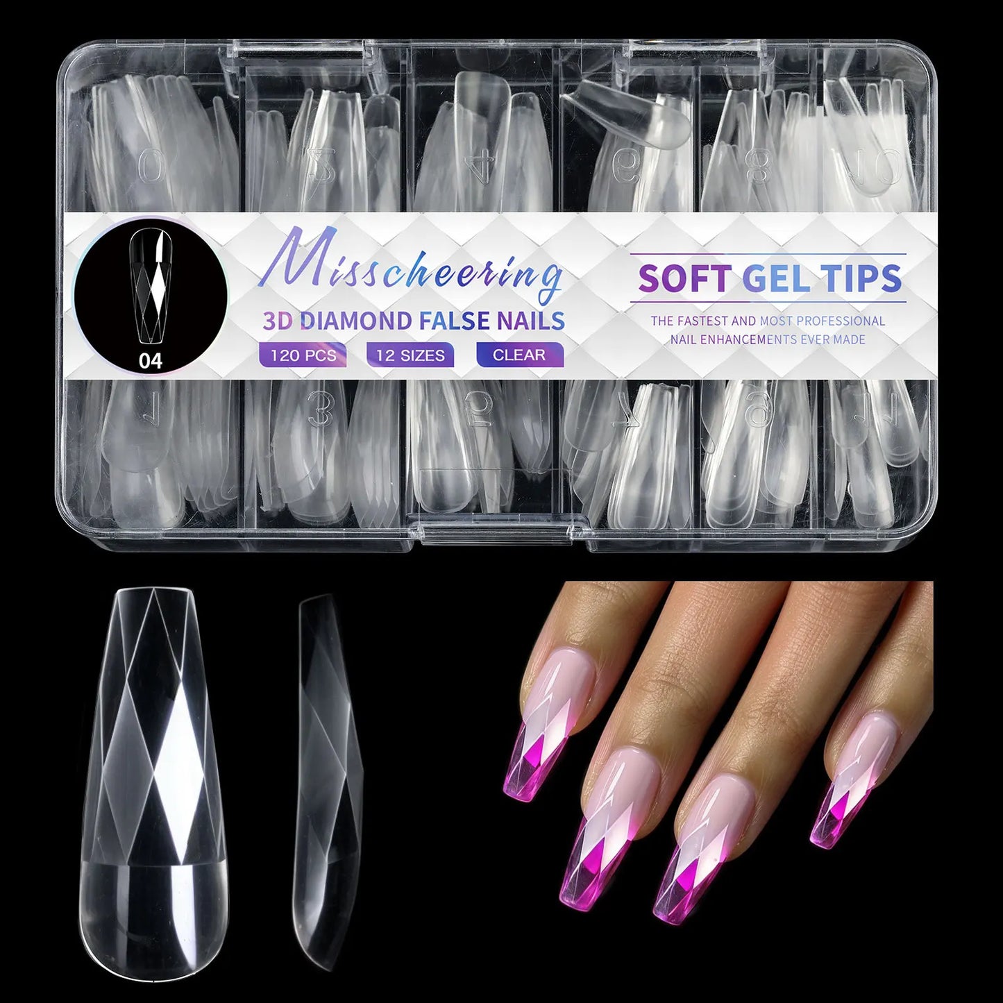 140/120pcs Diamond Almond Nail Ballet False Nails Acrylic Soft Full Coverage Press on Nails DIY Manicure Charm Extension Tools