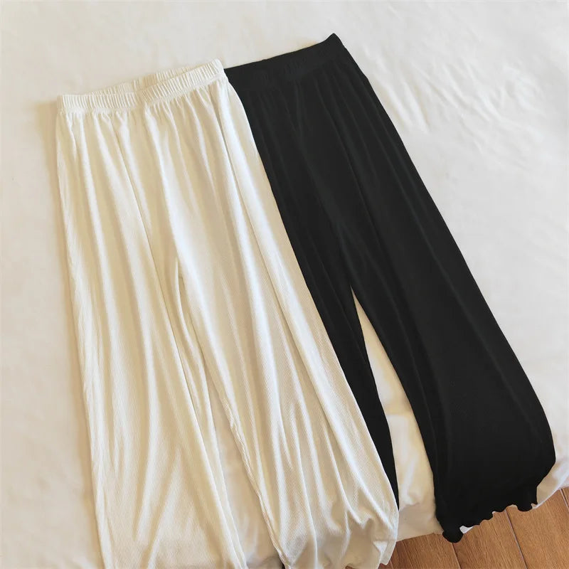 Simple Sweet Fungus-edged Solid Color Pajama Pants Thin Home Trousers for Women To Wear Outside Drop Shipping Пижама Женская
